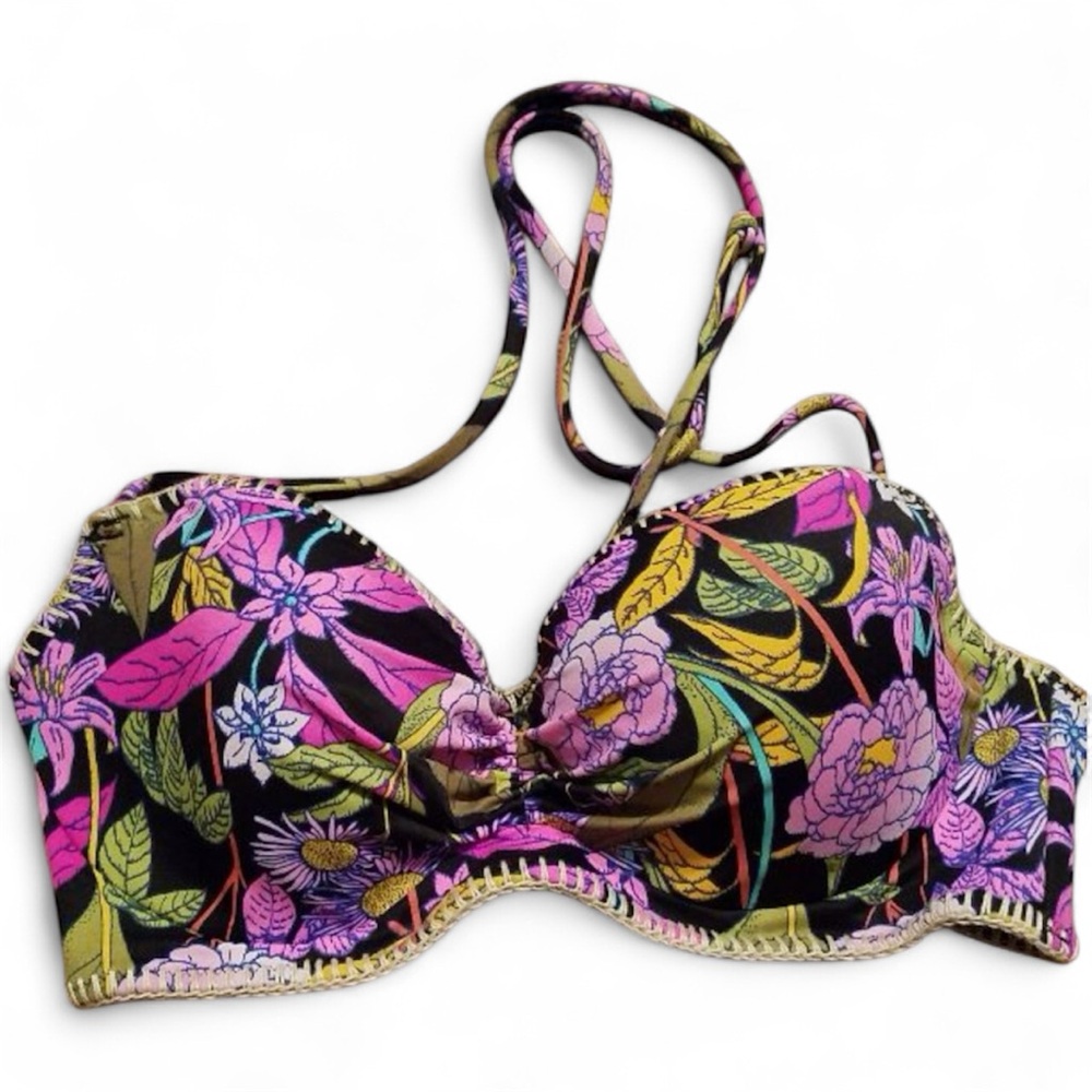 Victoria's Secret Floral Bikini Top - Black and Pink